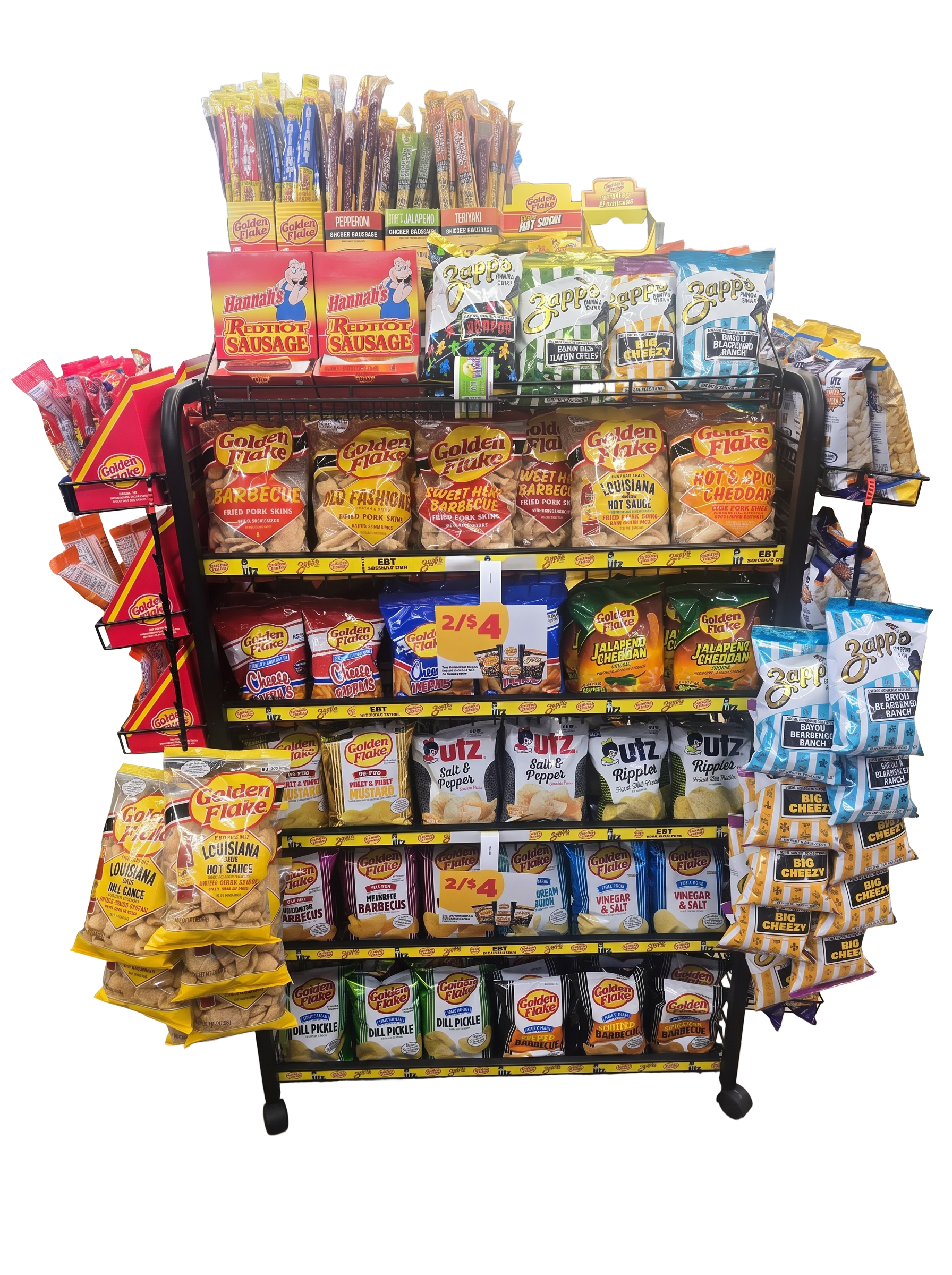 Golden Flake & Utz salty snacks display rack